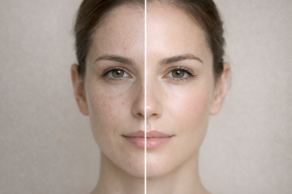 Comparación de piel congestionada y piel con mejor oxigenación cutánea